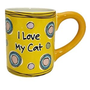 GANZ Coffee Mug Cup "I  Love My Cat"‎  Colorful  Whimsical Design White Interior